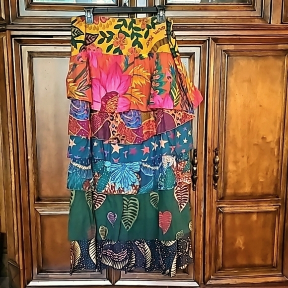 FARM RIO MIXED PRINT TIERED MAXI SKIRT! SZ. LG - NWT! - Picture 3 of 6